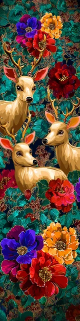 Free printable Christmas bookmarks of three deer with traveling floral elements